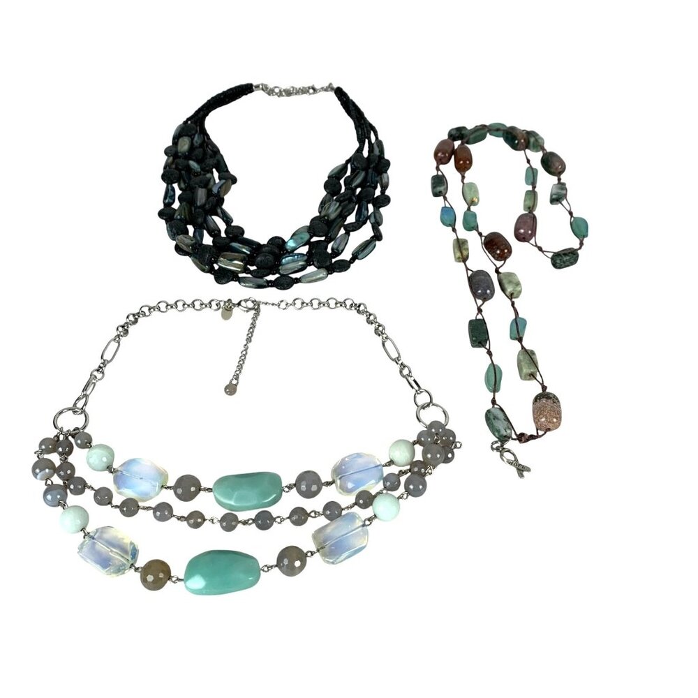 Three-Piece Necklace Set Glass Lava Stone Ceramic Beads Kiam & Premier Designs